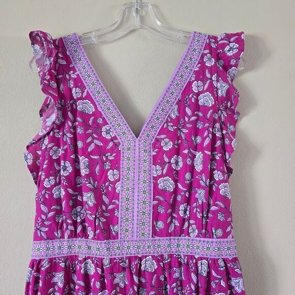 Loft Size 10 Dress Flutter Sleeve Tiered Ruffle Border Pink Purple Floral - Picture 3 of 9